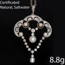 CERTIFICATED NATURAL SALTWATER PEARL AND DIAMOND BELLE EPOQUE DIAMOND PENDANT