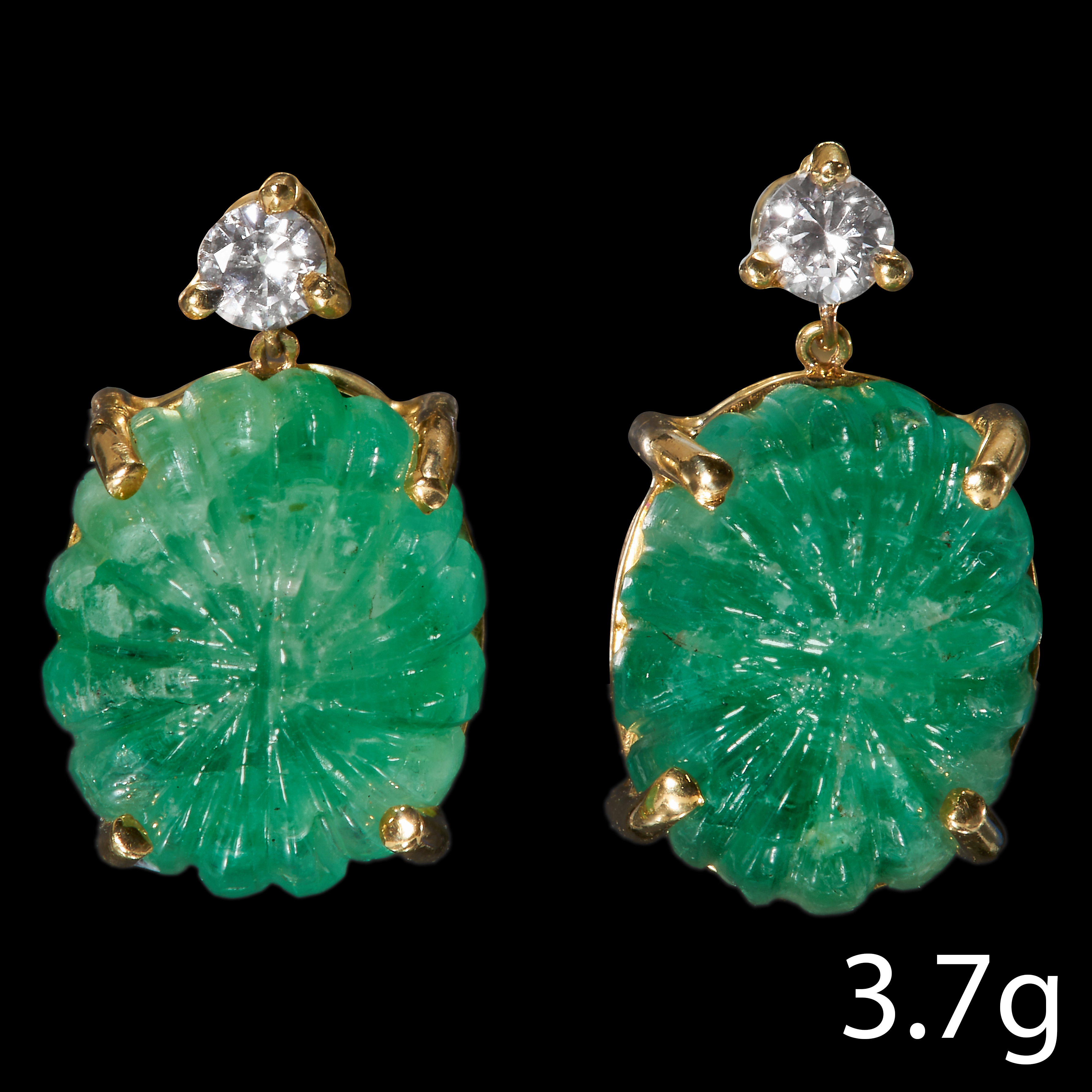 PAIR OF EMERALD AND DIAMOND EARRINGS