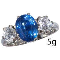 SAPPHIRE AND DIAMOND 3-STONE RING
