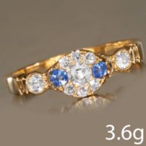 SWEET ANTIQUE SAPPHIRE AND DIAMOND RING