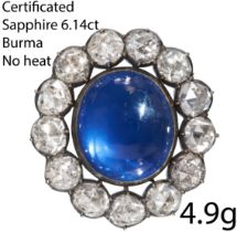 VERY FINE CERTIFICATED BURMA SAPPHIRE AND DIAMOND BROOCH