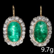 ANTIQUE EMERALD AND DIAMOND CLUSTER EARRINGS