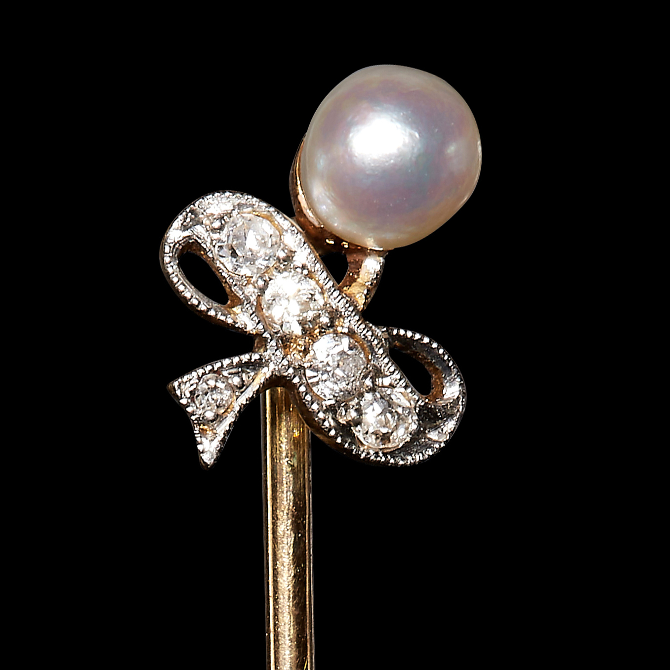 FINE NATURAL SALTWATER AND DIAMOND BOW STICK PIN