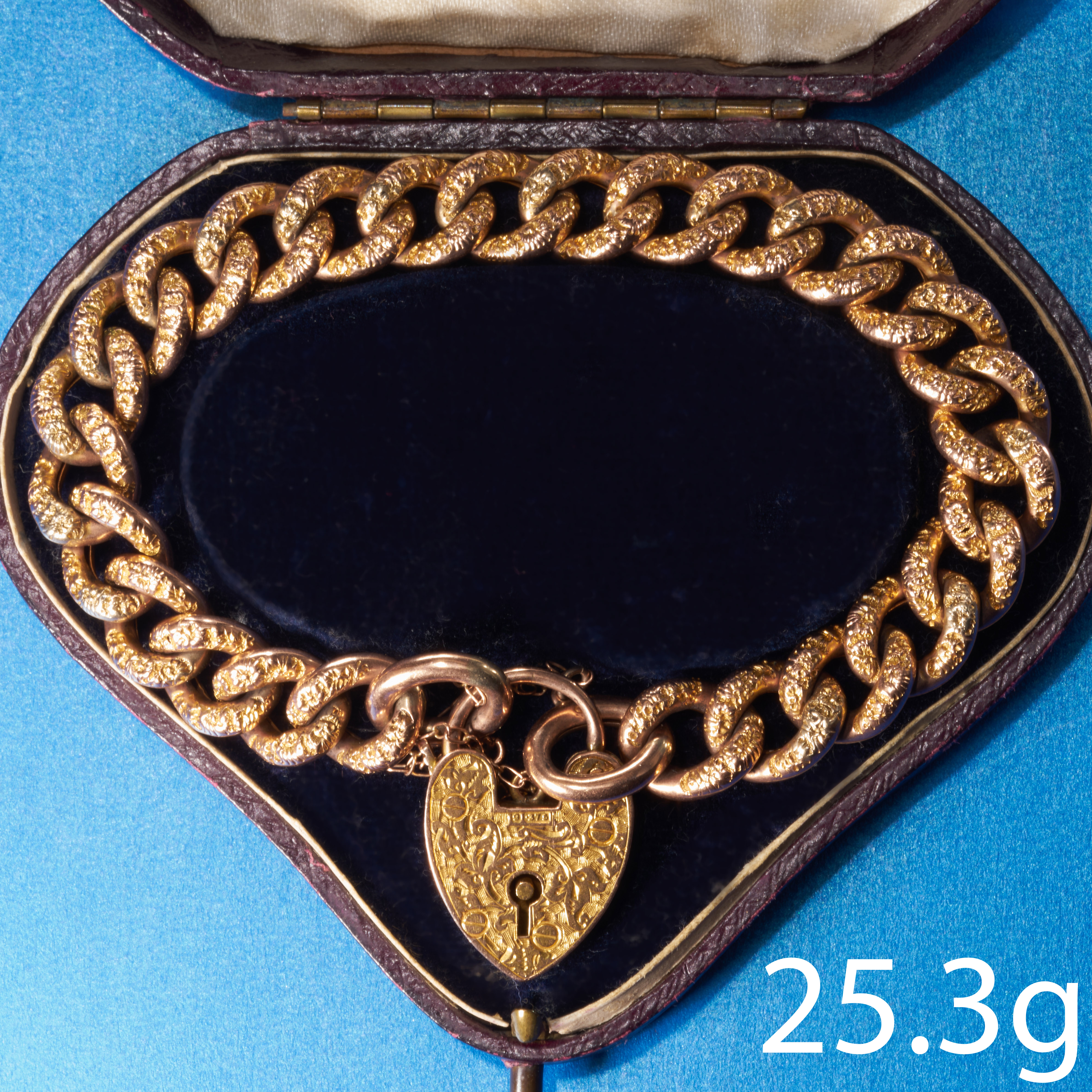 DETAILED EDWARDIAN HEART PADLOCK CLASP GOLD BRACELET