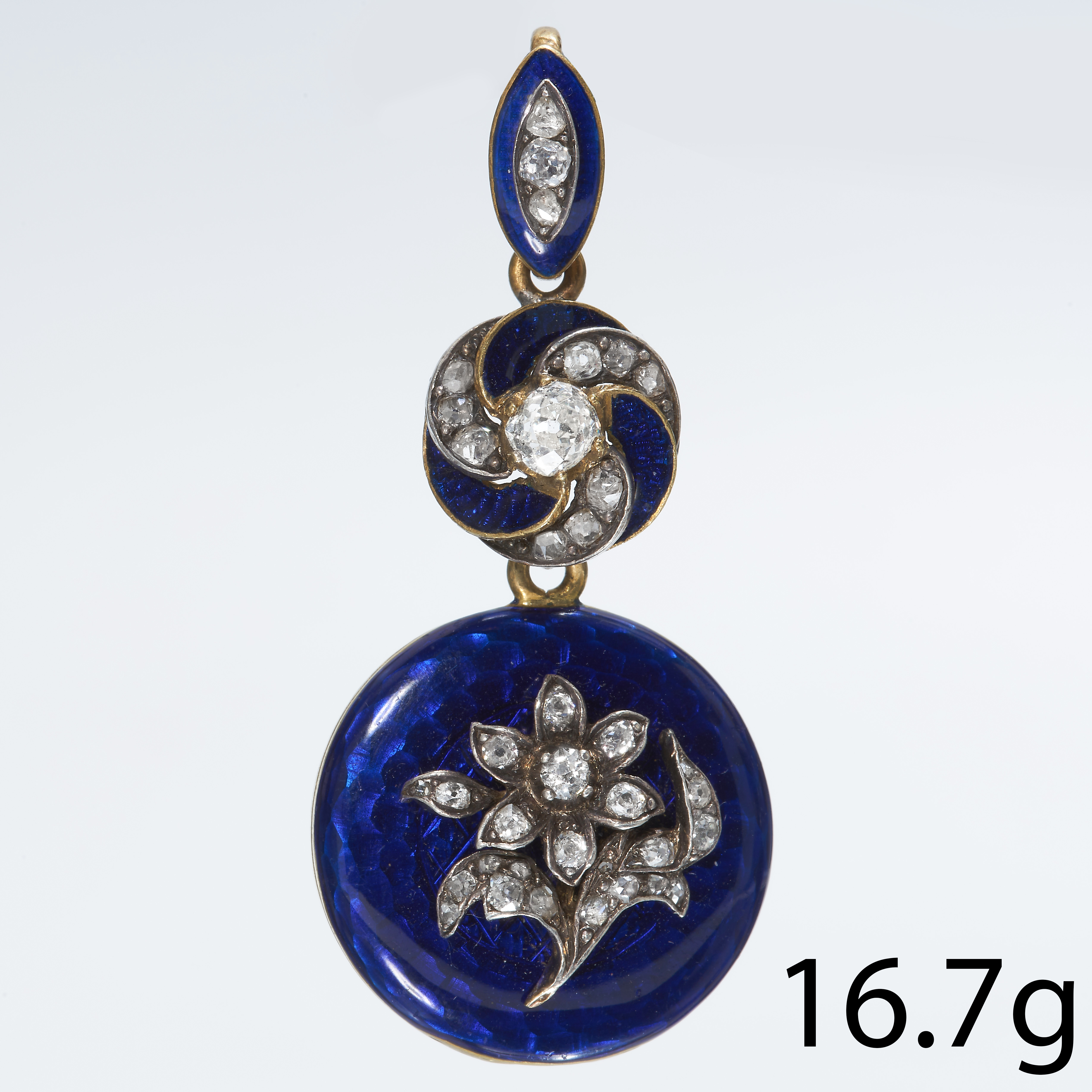 VICTORIAN GUILLOCHE ENAMEL, DIAMOND SET PENDANT LOCKET