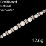 CERTIFICATED NATURAL SALTWATER PEARL AND DIAMOND BRACELET