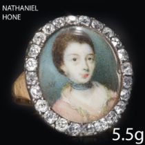 NATHANIEL HONE RA (1718-1784). FINE AND RARE MINIATURE PORTRAIT DIAMOND RING