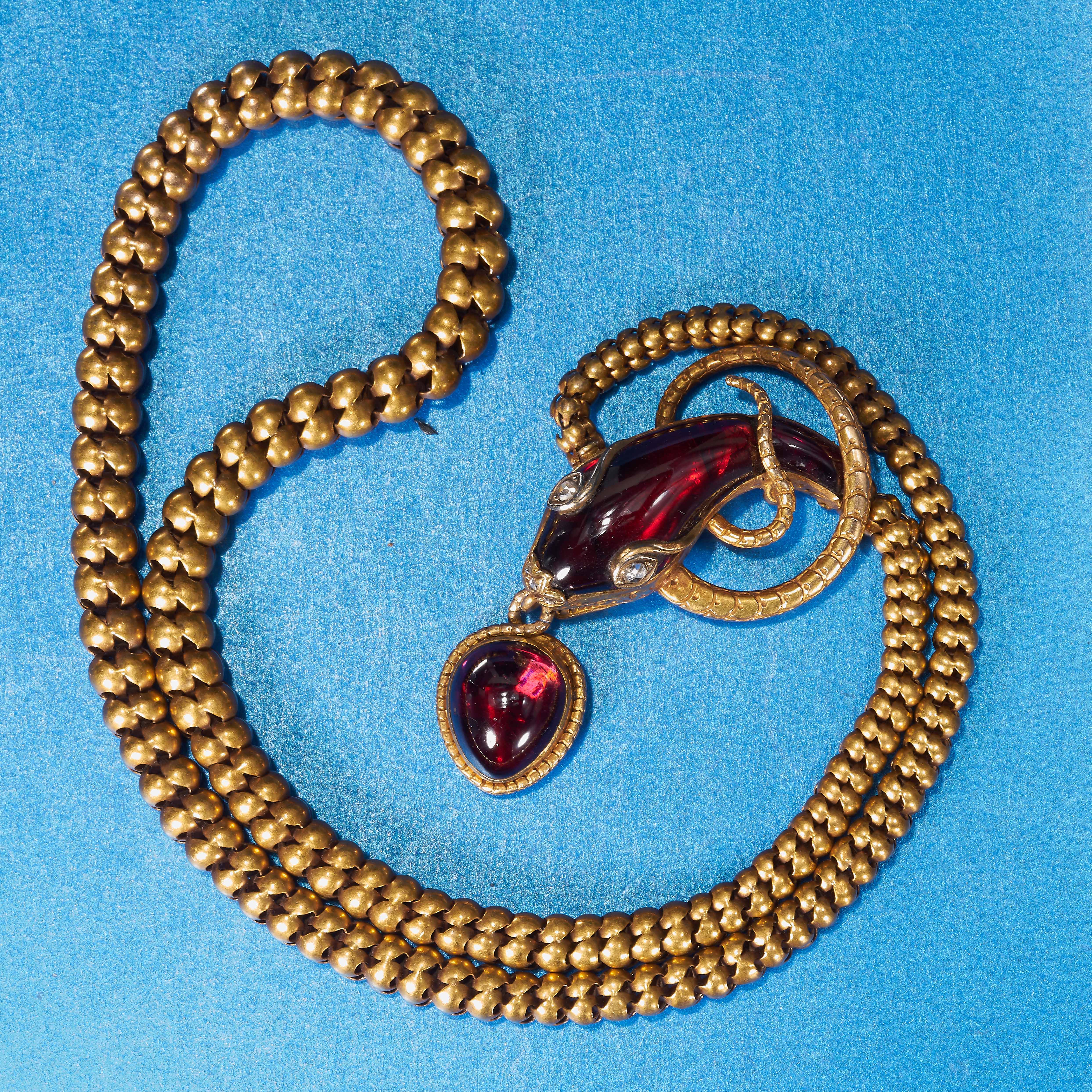 BEAUTIFUL VICTORIAN GARNET AND DIAMOND SNAKE NECKLACE - Image 2 of 3