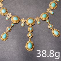 FINE ANTIQUE BI-COLOUR GOLD TURQUOISE NECKLACE