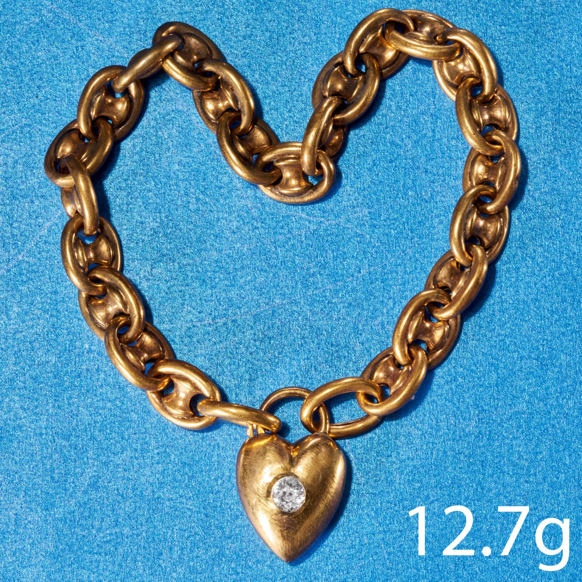 FINE ANTIQUE LINK BRACELET WITH DIAMOND HEART PADLOCK CLASP