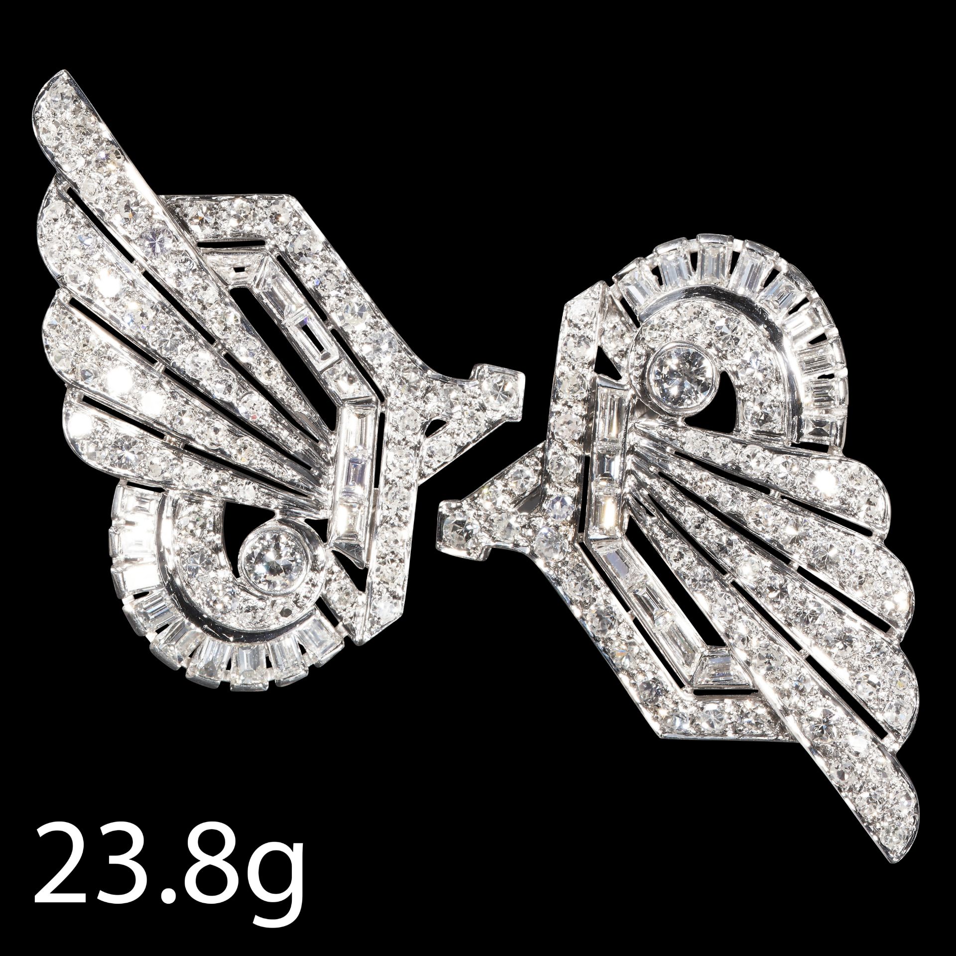 FINE ART-DECO DIAMOND DOUBLE CLIP BROOCH