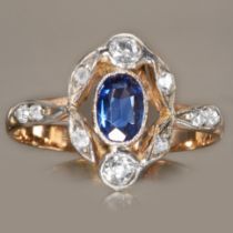 SAPPHIRE AND DIAMOND CLUSTER RING