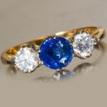 SAPPHIRE AND DIAMOND 3-STONE RING