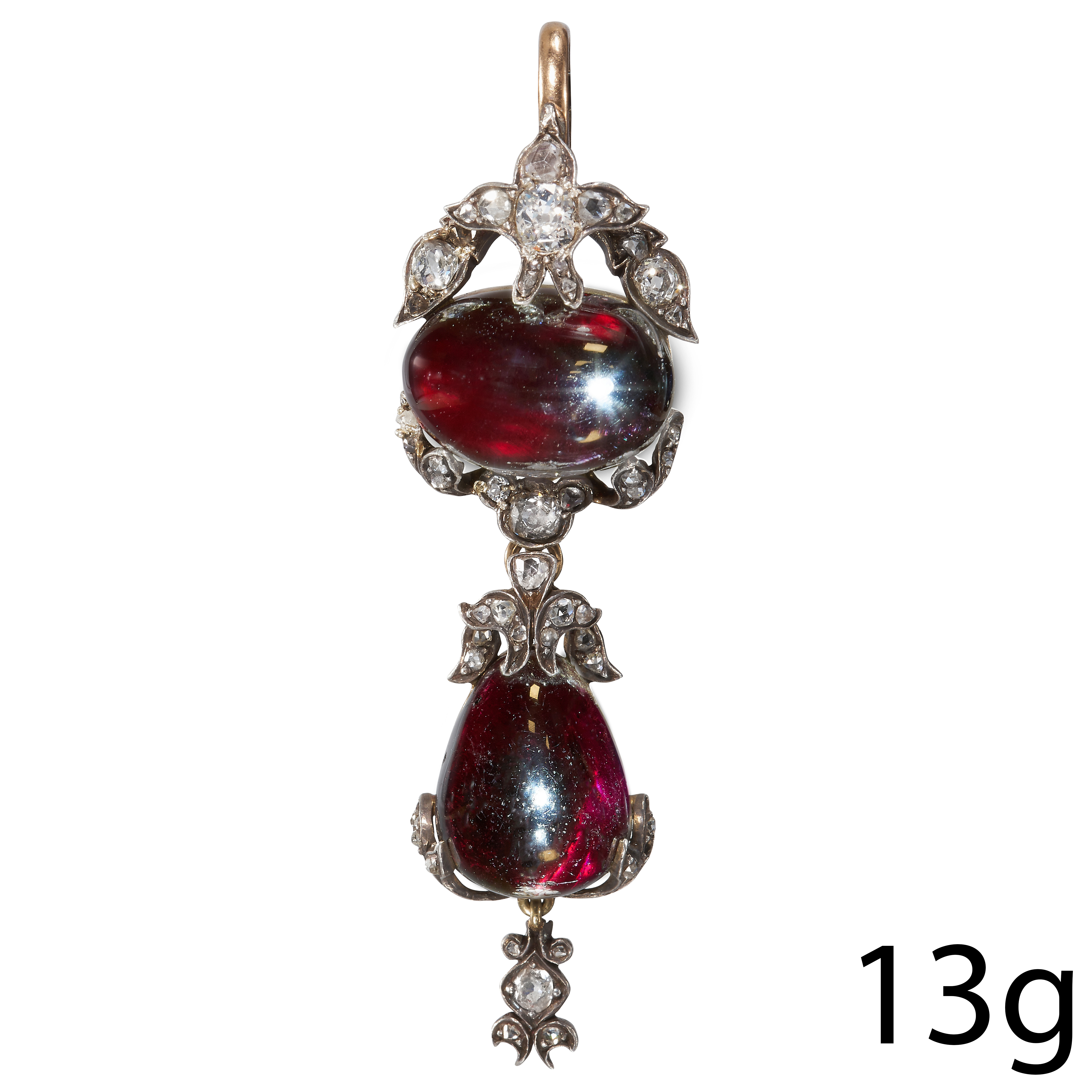 FINE AND IMPRESSIVE ANTIQUE VICTORIAN DIAMOND AND GARNET PENDANT