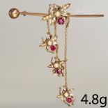 VICTORIAN RUBY AND PEARL FLY BROOCH