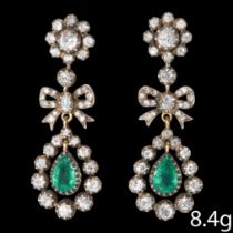 ANTIQUE PAIR EMERALD AND DIAMOND EARRINGS