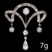 FINE EDWARDIAN DIAMOND DROP BROOCH