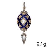 ANTIQUE VICTORIAN HOLBEINESQUE DIAMOND AND ENAMEL PENDANT