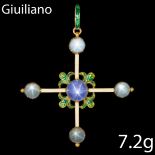 CARLO & ARTHUR GIULIANO, STAR SAPPHIRE AND ENAMEL PENDANT