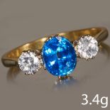 SAPPHIRE AND DIAMOND 3-STONE RING