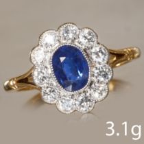 SAPPHIRE AND DIAMOND CLUSTER RING