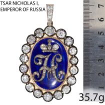 MAGNIFICENT DIAMOND AND ENAMEL MONOGRAM PENDANT