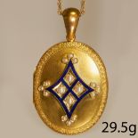 VICTORIAN PEARL AND ENAMEL LOCKET PENDANT