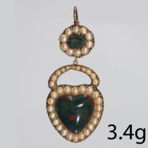 GEORGIAN BLOODSTONE AND PEARL PADLOCK GOLD CHARM