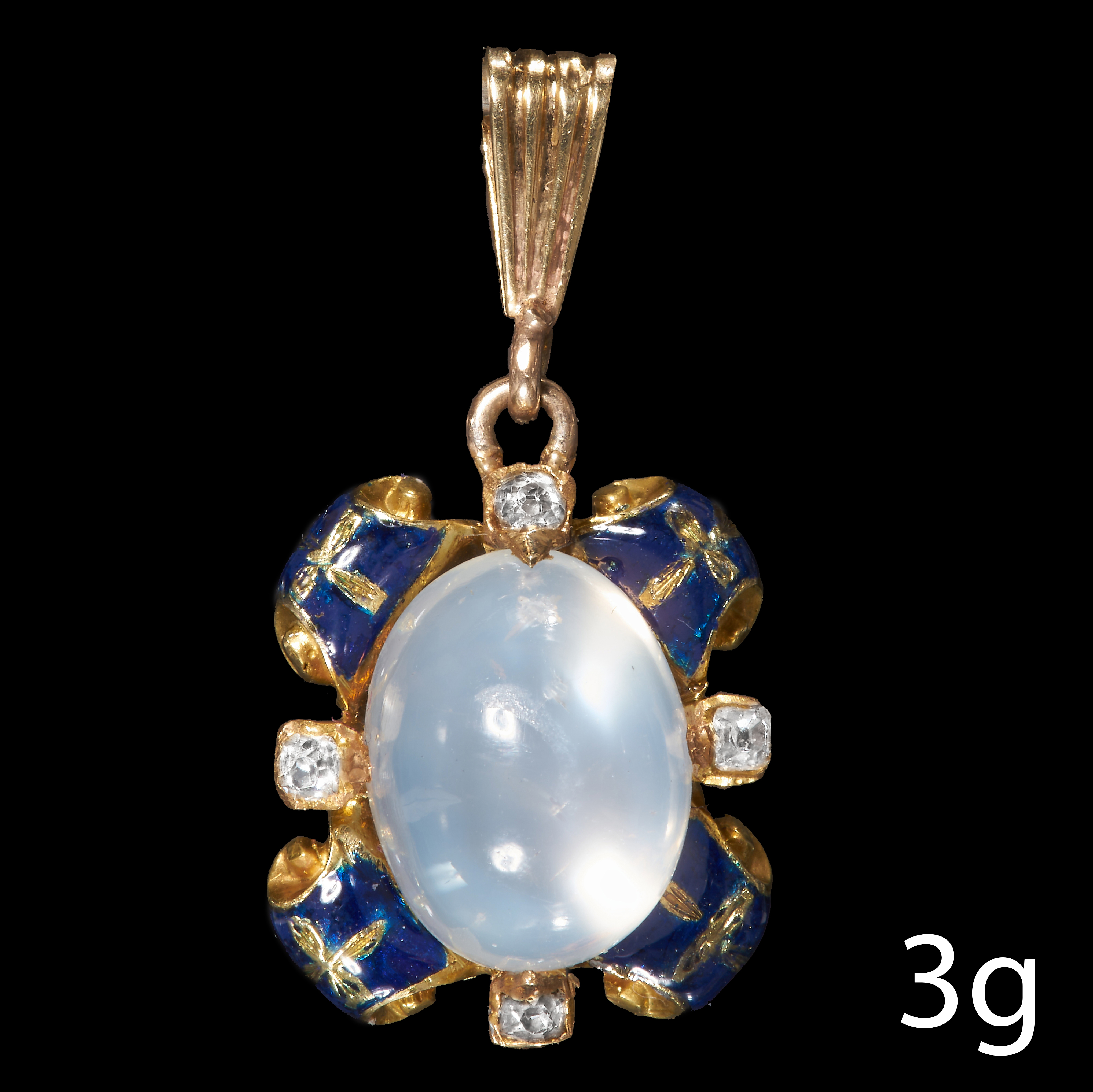 MOONSTONE ENAMEL AND DIAMOND PENDANT