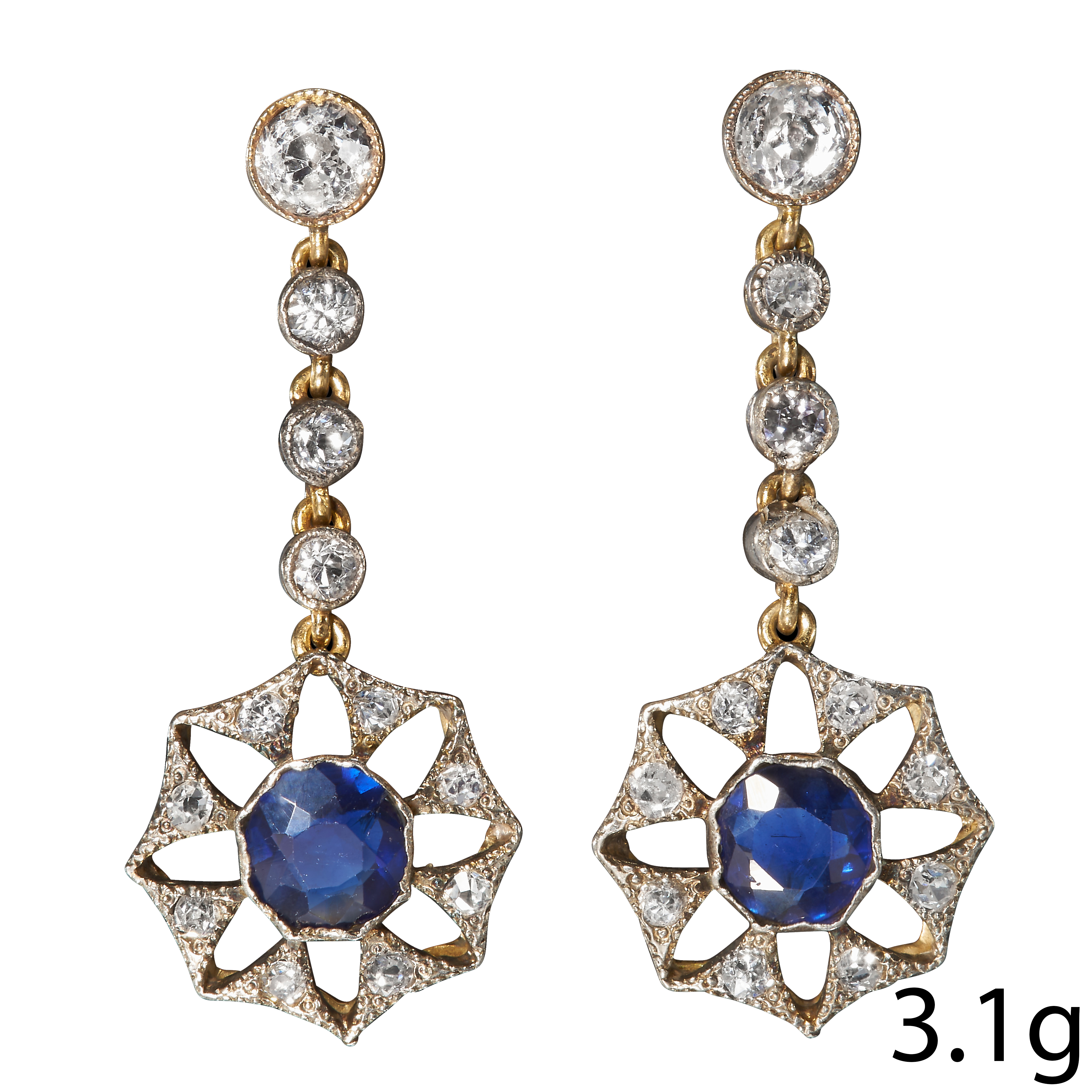 PAIR OF SAPPHIRE AND DIAMOND DROP EARRINGS