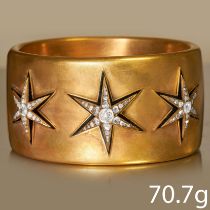 LARGE AND IMPRESSIVE VICTORIAN DIAMOND STAR WIDE CUFF BANGLE