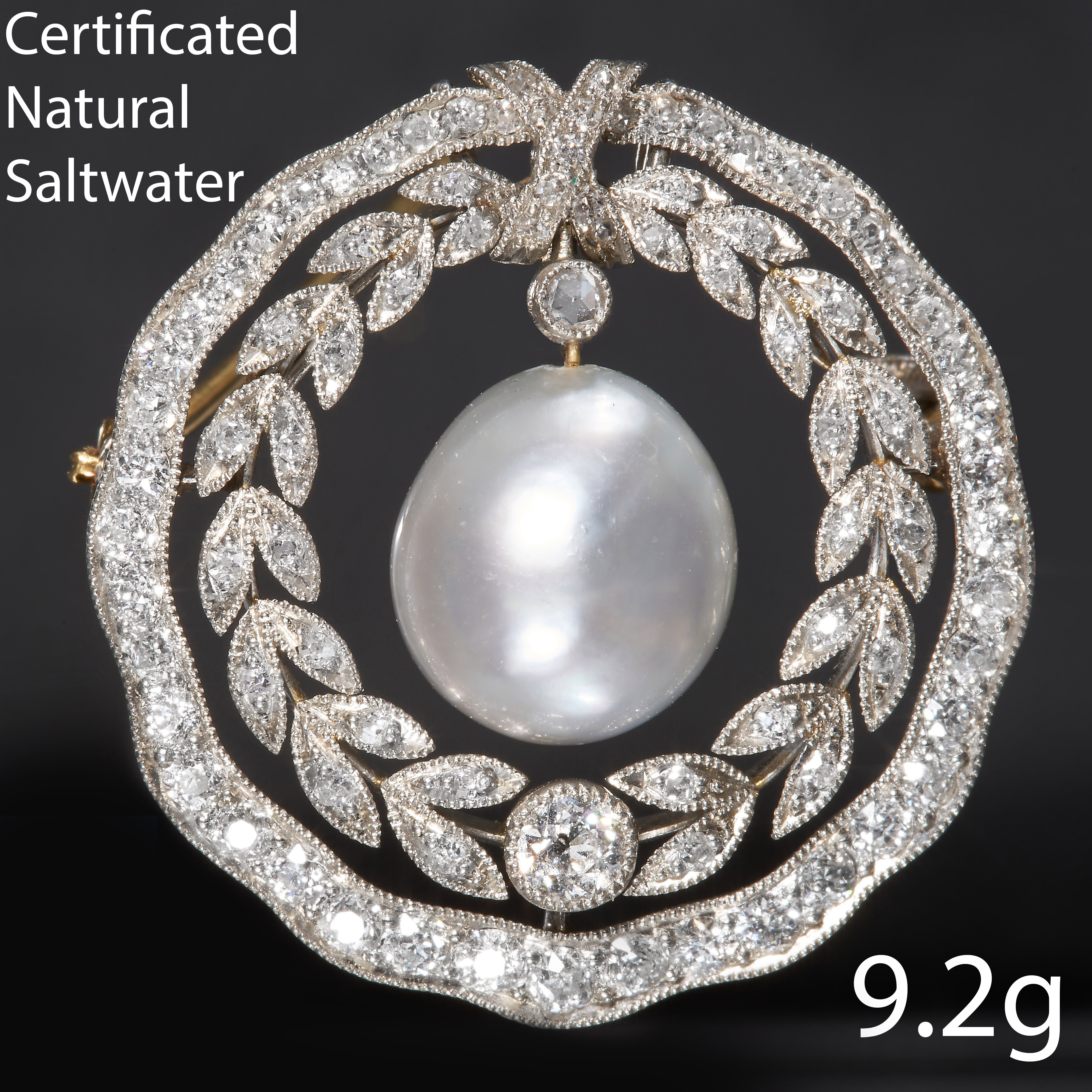 BELLE EPOQUE CERTIFICATED NATURAL SALTWATER PEARL AND DIAMOND BROOCH/PENDANT