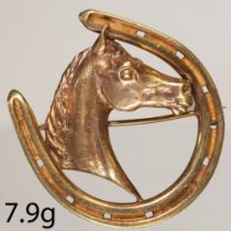 GOLD HORSE AND HORSE SHOE BROOCH