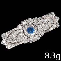 PLATINUM SAPPHIRE AND DIAMOND BROOCH