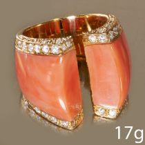 FINE CORAL AND DIAMOND RING