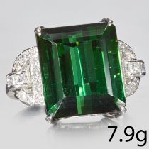 GREEN TOURMALINE AND DIAMOND RING