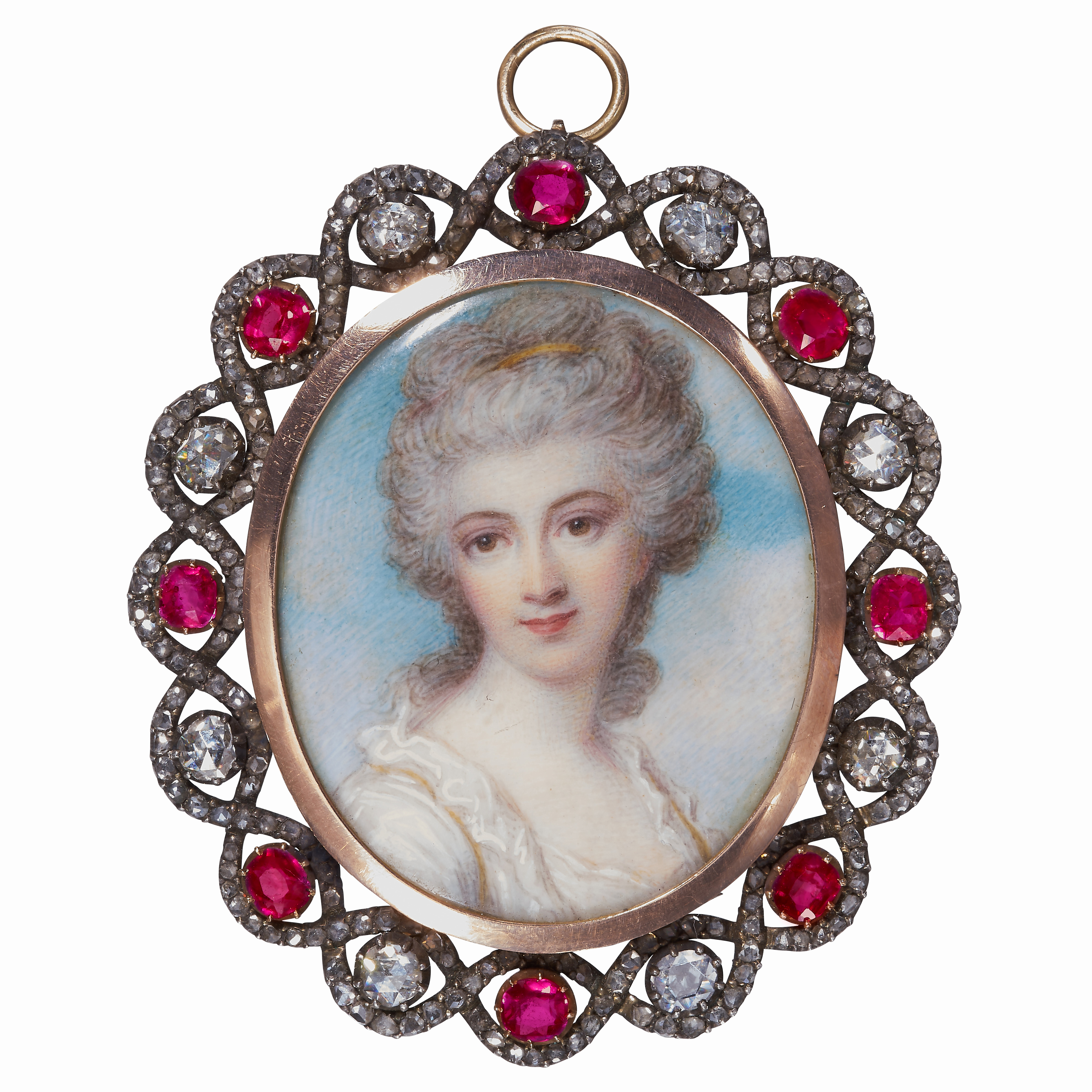 RICHARD COSWAY (1742-1821). MAGNIFICENT AND AMAZING RUBY AND DIAMOND FRAMED PORTRAIT MINIATURE - Bild 2 aus 2