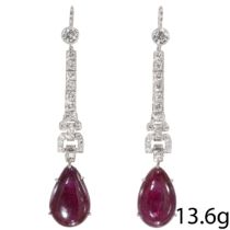 FINE PAIR OF ART-DECO RUBY AND DIAMOND DROP EARRINGS