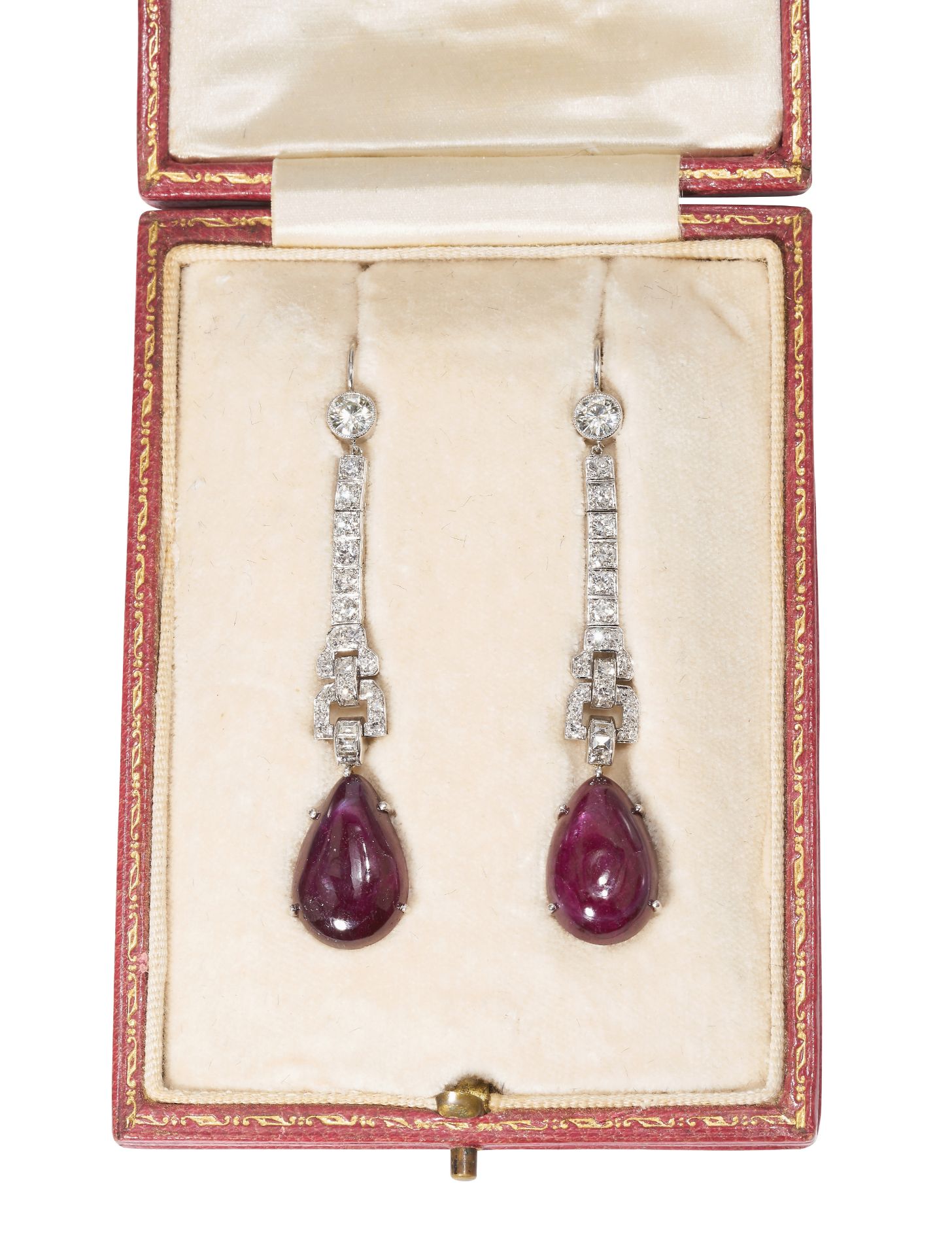 FINE PAIR OF ART-DECO RUBY AND DIAMOND DROP EARRINGS - Image 2 of 2