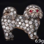 RARE ANTIQUE DIAMOND AND RUBY DOG BROOCH