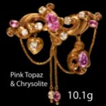 VICTORIAN PINK TOPAZ AND CHRYSOLITE BROOCH