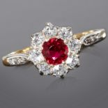 RUBY AND DIAMOND CLUSTER RING