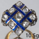 ANTIQUE DIAMOND AND ENAMEL RING