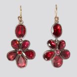 PAIR OF ANTIQUE FLORAL GARNET DROP EARRINGS