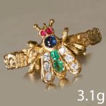 ANTIQUE RUBY SAPPHIRE EMERALD AND DIAMOND FLY RING