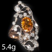 ANTIQUE CITRINE AND DIAMOND UP-FINGER RING