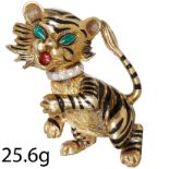 DIAMOND AND ENAMEL TIGER BROOCH