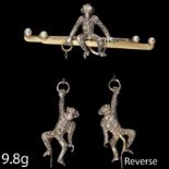 RARE DIAMOND PEARL AND RUBY DOUBLE MONKEY BROOCH
