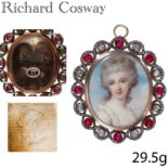 RICHARD COSWAY (1742-1821). MAGNIFICENT AND AMAZING RUBY AND DIAMOND FRAMED PORTRAIT MINIATURE