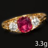 RUBY AND DIAMOND 3-STONE RING